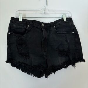 Eunina Black Frayed Jean Shorts